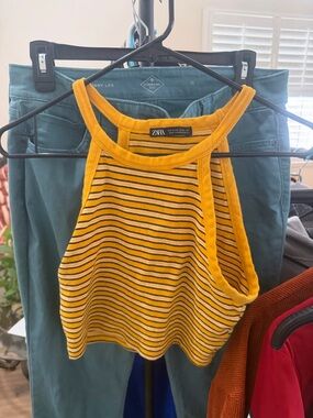 ZARA Yellow Striped Rib Halter Crop Top